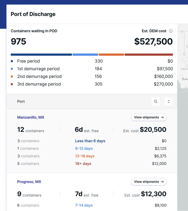 Les informations sur le dernier jour sans surestaries et la disponibilité des containers vous aident à prioriser le mouvement des containers avant d'engager des frais